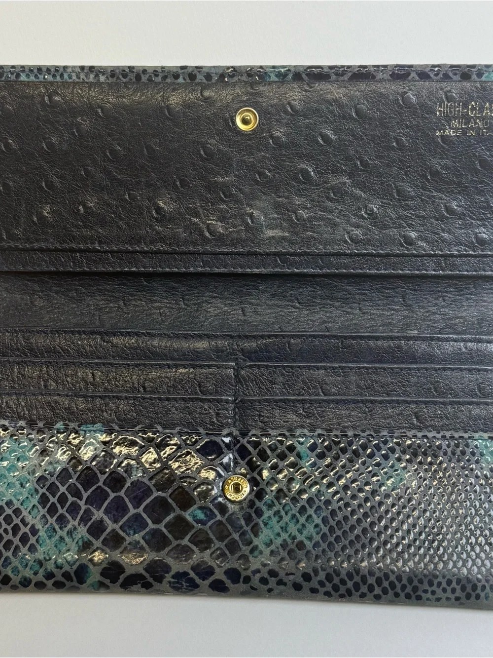 HIGH-CLASS Claudio Budel Leather H logo Milano Blue Green Black Luxury Italy